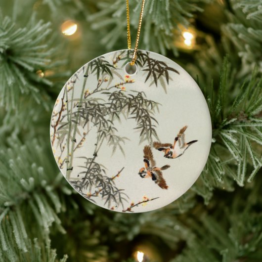 Vogels Bamboe Aziatisch Japans  Keramisch Ornament (Boom)