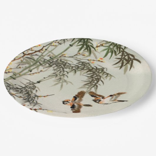 Vogels Bamboe Aziatisch Japans  Papieren Bordje (Gekanteld)