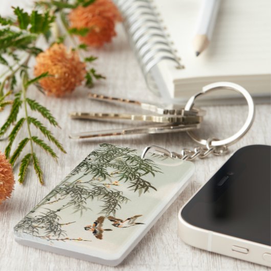 Vogels Bamboe Aziatisch Japans  Sleutelhanger (Voorkant Rechts)