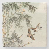 Vogels Bamboe Aziatisch Japans  Stenen Onderzetter (Voorkant)
