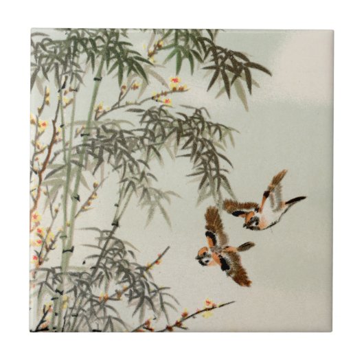 Vogels Bamboe Aziatisch Japans Tegeltje (Voorkant)