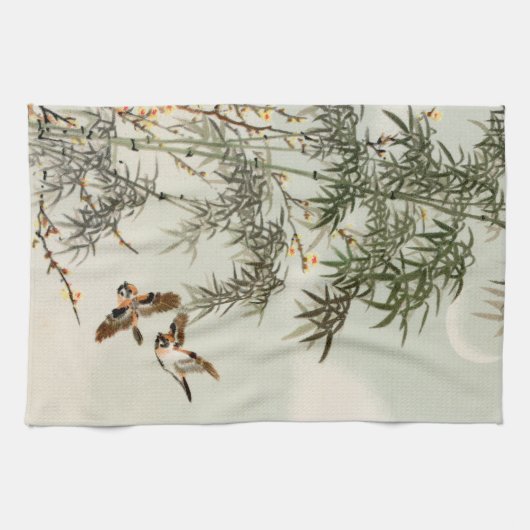 Vogels Bamboe Aziatisch Japans Theedoek (Horizontaal)