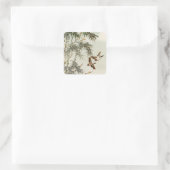 Vogels Bamboe Aziatisch Japans  Vierkante Sticker (Tas)