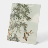 Vogels Bamboe Aziatisch Japans Vintage Reclamebord Met Voetstuk (Voorkant)