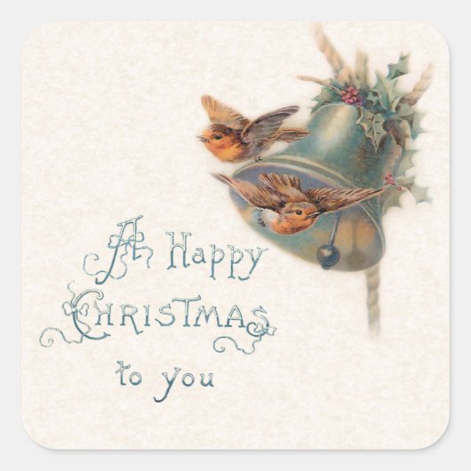  Vogels, Bell en Holly met Groet Vierkante Sticker (Voorkant)