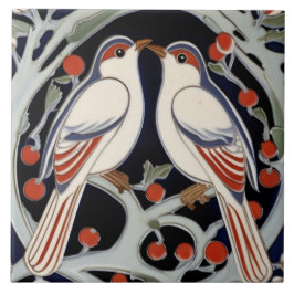 Vogels & bessen Art Nouveau Red Bird Art Deco Tegeltje