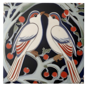 Vogels & bessen Art Nouveau Red Bird Art Deco Tegeltje
