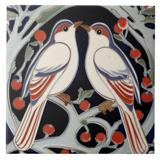Vogels & bessen Art Nouveau Red Bird Art Deco Tegeltje (Voorkant)