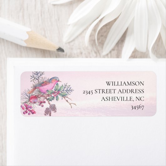 Vogels & Bessen Denneappel Watercolor Winter Huwel Etiket (Insitu)