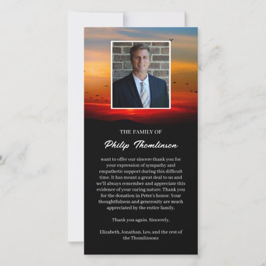 Vogels bij dageraad & foto begrafenis dank u bedankkaart (Voorkant)