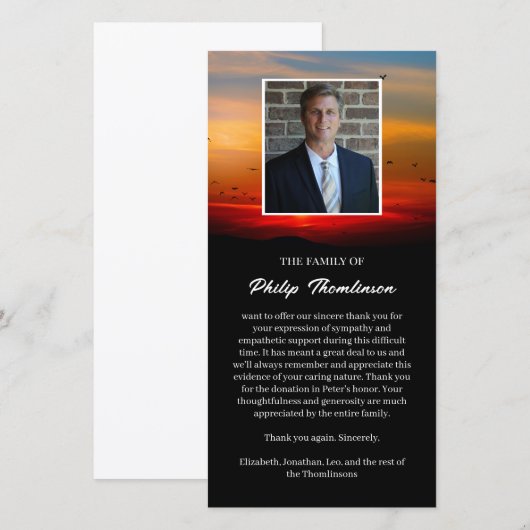 Vogels bij dageraad & foto begrafenis dank u bedankkaart (Voorkant / Achterkant)