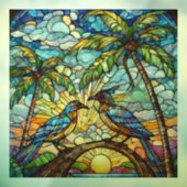 Vogels bij Sunrise Glas in lood art Raamsticker (Vel 3)