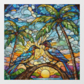Vogels bij Sunrise Glas in lood art Raamsticker (Vel)