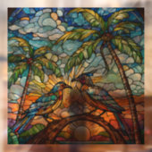 Vogels bij Sunrise Glas in lood art Raamsticker (Vel 2)