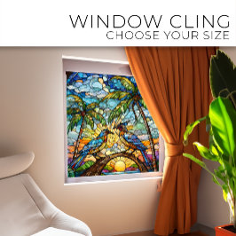 Vogels bij Sunrise Glas in lood art Raamsticker