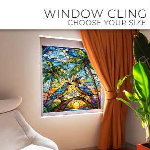 Vogels bij Sunrise Glas in lood art Raamsticker