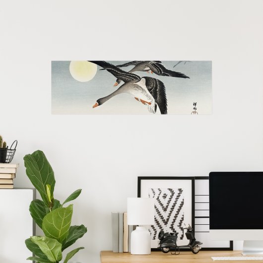 Vogels bij volle maan, Ohara Koson (1900-1936) Poster (Thuiskantoor)