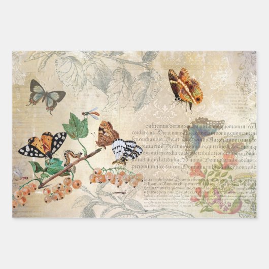  vogels, bijen en vlinderephemera ontkoppeling inpakpapier vel (Voorkant)