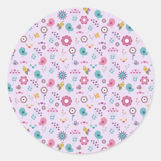Vogels, bijen en vlinders Bloemen Ronde Sticker (Voorkant)