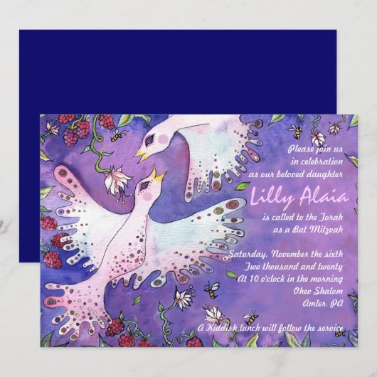 Vogels & Bijen Vleermuis Mitzvah Uitnodiging (Voorkant / Achterkant)
