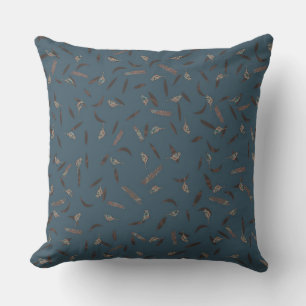 Vogels Bladeren Stof Blauw Terracotta & Bruin Buitenkussen