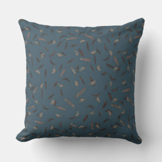 Vogels Bladeren Stof Blauw Terracotta & Bruin Buitenkussen