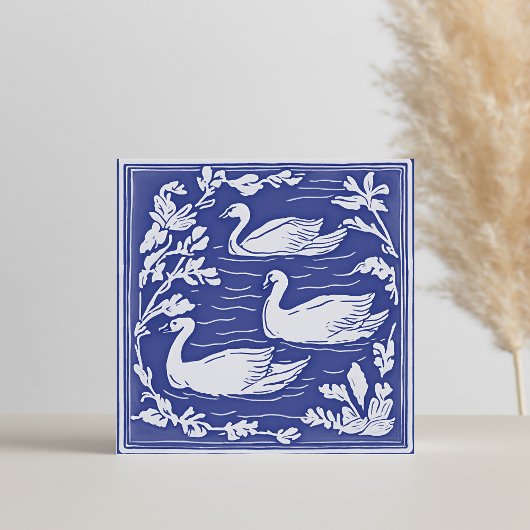 Vogels Blauw en Wit Art Nouveau Zwanen Tegeltje