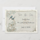  Vogels Blauwgroen Blauw Damast Grenzen Bruiloft Kaart (Voorkant)