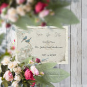  Vogels Blauwgroen Blauw Damast Grenzen Bruiloft Kaart