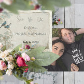  Vogels Blauwgroen Blauw Damast Grenzen Bruiloft Kaart