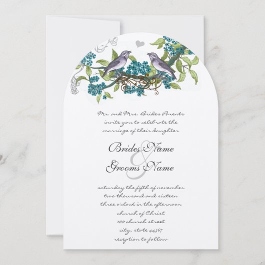 vogels Blauwgroen Paars en groene bruiloft uitnod Kaart (Voorkant)