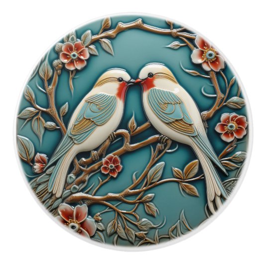 Vogels Bloemen Art Nouveau Geïnspireerd Natuur Pri Keramische Knop (Voorkant)