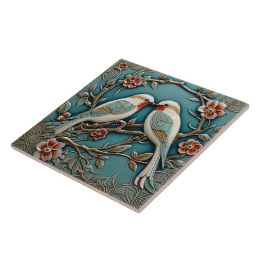 Vogels Bloemen Art Nouveau Geïnspireerd Natuur Pri Tegeltje (Zijkant)