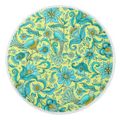 Vogels Bloemen Blauw, Geel Keramische Knop (Voorkant)