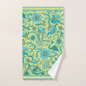 Vogels Bloemen Blauw, Geel, Taupe  Bad Handdoek (Handdoek)