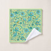 Vogels Bloemen Blauw, Geel, Taupe  Bad Handdoek (Wasdoekje)