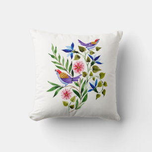 Vogels Bloemen Bloemrijk Aquarel  Kussen