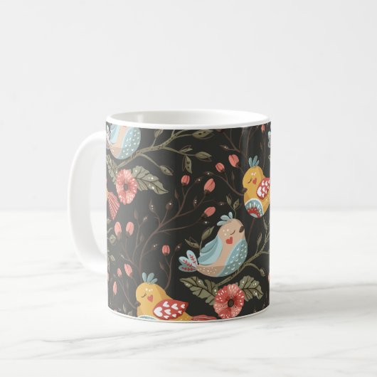 Vogels Bloemen Boheemse liefde patroon Koffiemok (Voorkant links)