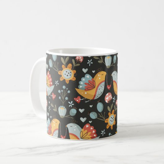 Vogels Bloemen Boheemse liefde patroon Koffiemok (Voorkant links)