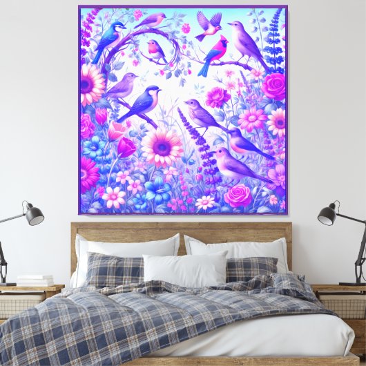vogels bloemen canvas afdruk (Insitu (Slaapkamer))