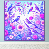 vogels bloemen canvas afdruk (Insitu (Houten vloer))
