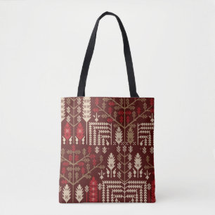 Vogels Bloemen Donkerblauw Patroon Tote Bag