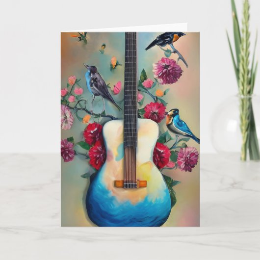 Vogels, bloemen en gitaar kaart (Voorkant)