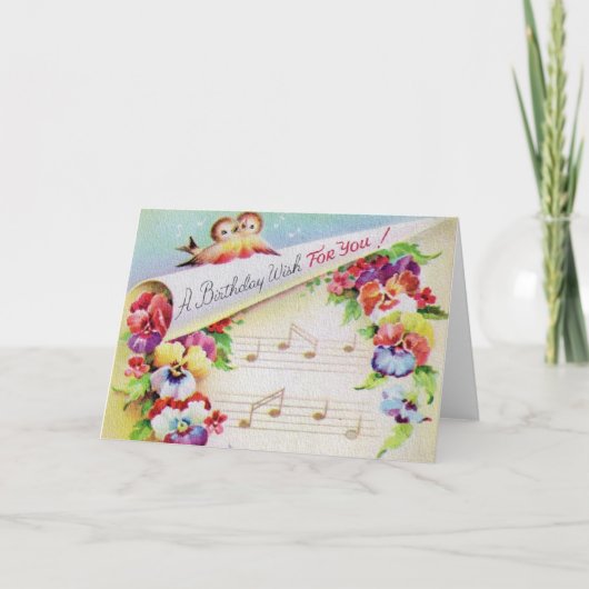  Vogels Bloemen en Muziek Verjaardag Kaart (Voorkant)