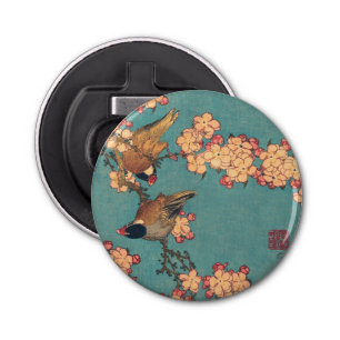Vogels Bloemen Hokusai Japanse kunst Button Flesopener