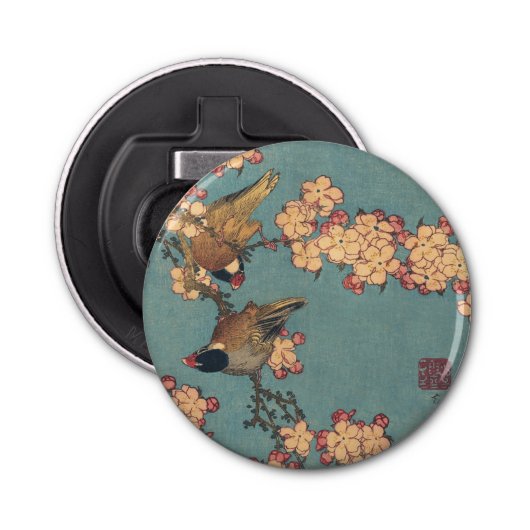 Vogels Bloemen Hokusai Japanse kunst Button Flesopener (Voorkant)