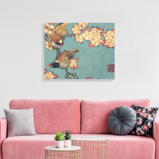 Vogels Bloemen Hokusai Japanse kunst Canvas Afdruk (Insitu (Woonkamer))