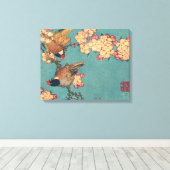 Vogels Bloemen Hokusai Japanse kunst Canvas Afdruk (Insitu (Houten vloer))