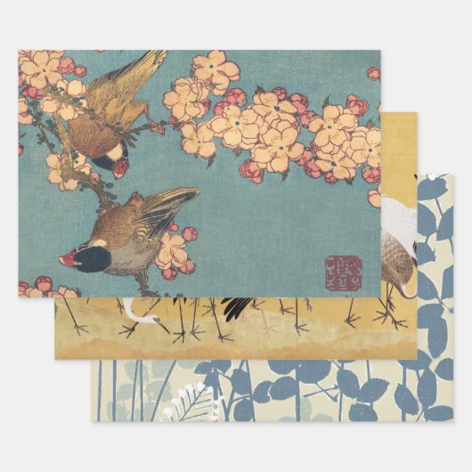 Vogels Bloemen Hokusai Japanse kunst Inpakpapier Vel (Set)