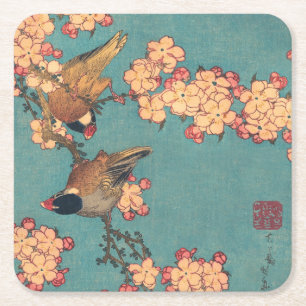 Vogels Bloemen Hokusai Japanse kunst Kartonnen Onderzetters